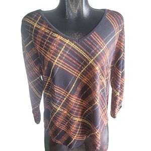 Cleo Black and Multi Color Striped Long Sleeve Top L